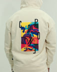 Capone Sweater Hooded Colourful Backprint Beige