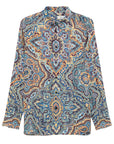 Etro Shirt Long Paisley-Print Blue