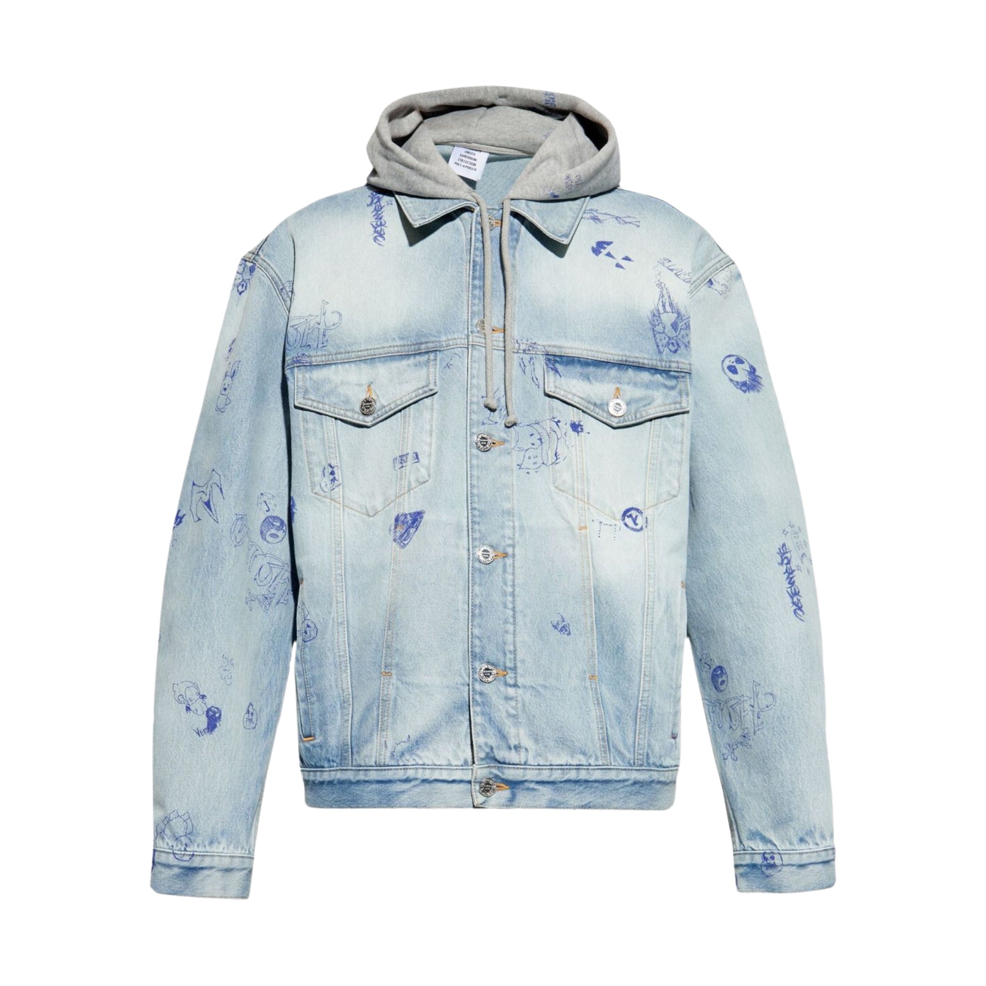 Vetements Jacket Scribbled Hooded Denim Light Blue