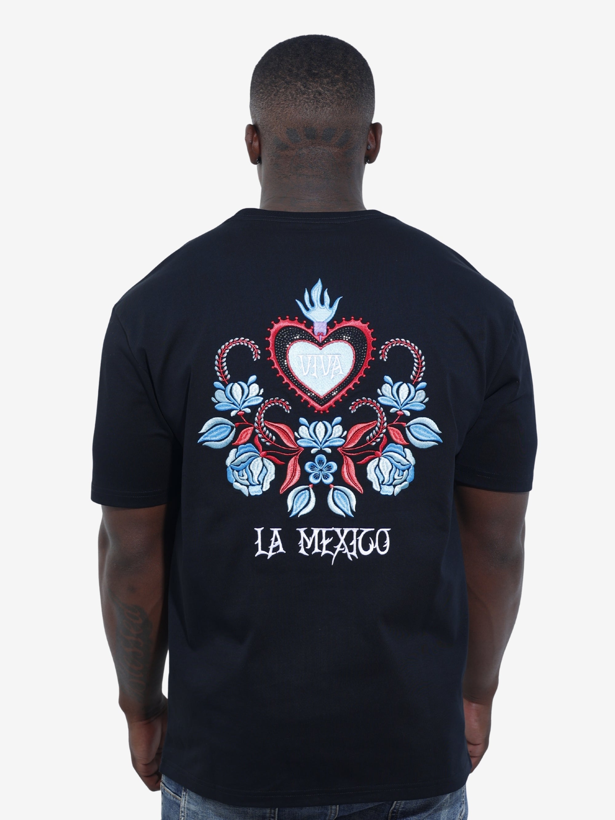 Capone T-Shirt Mexican Embroidered Viva La Mexico Black-Blue