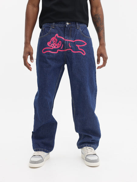 Ice Cream Running Dog Double Scoop Denim Pants Mid Wash Blue - AL