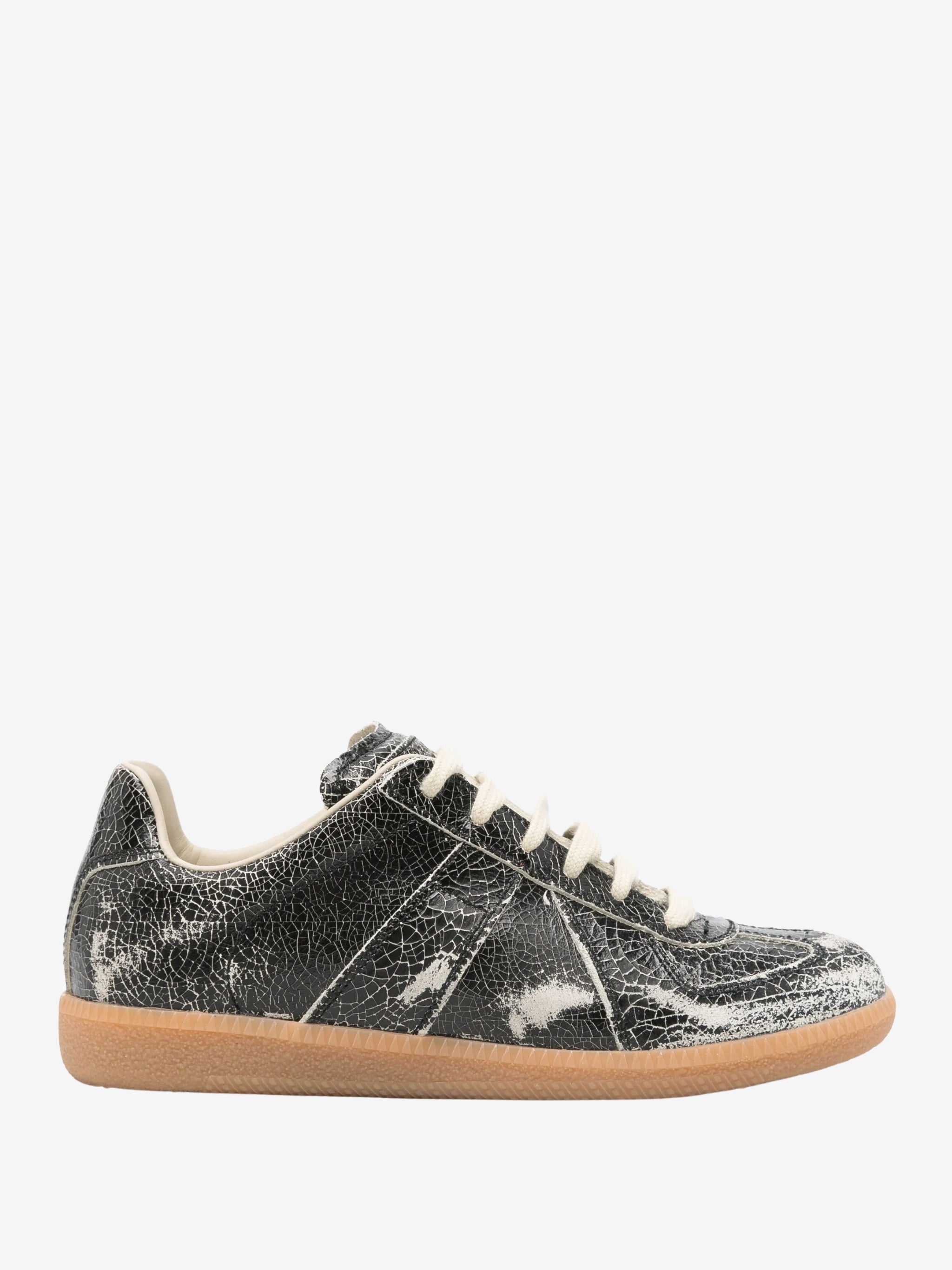 ウェア Maison magiela Maison Margiela Replica Blk/Wht Mm17 Cracked Leather Sneakers