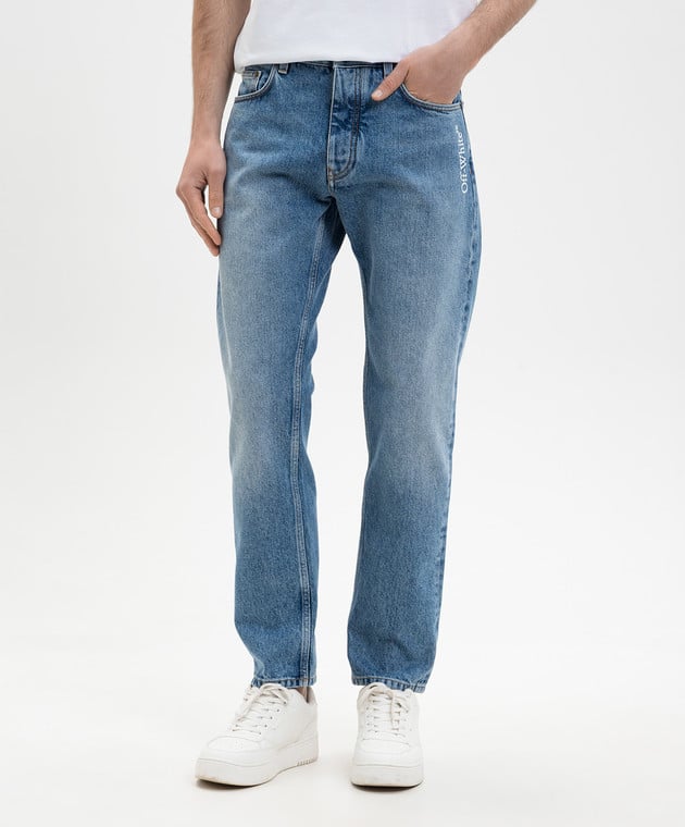 Off - White Jeans Half Arrow Darted Medium Wash