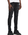 Purple Jeans Resin Knee Slit  Black