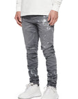 Purple Jeans Worn Knee Slit Grey