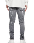Purple Jeans Worn Knee Slit Grey