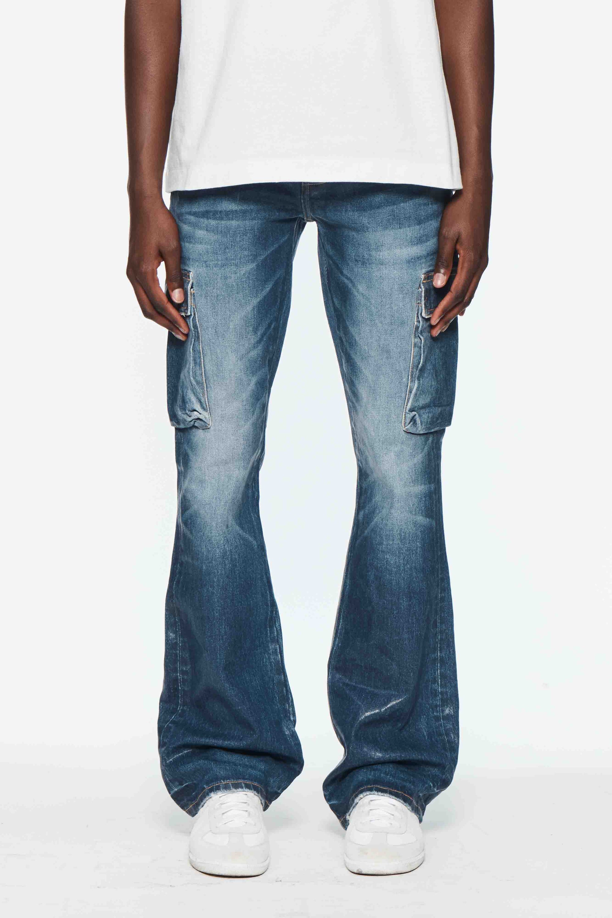 Purple Jeans Cargo Flare Vintage Coated Indigo