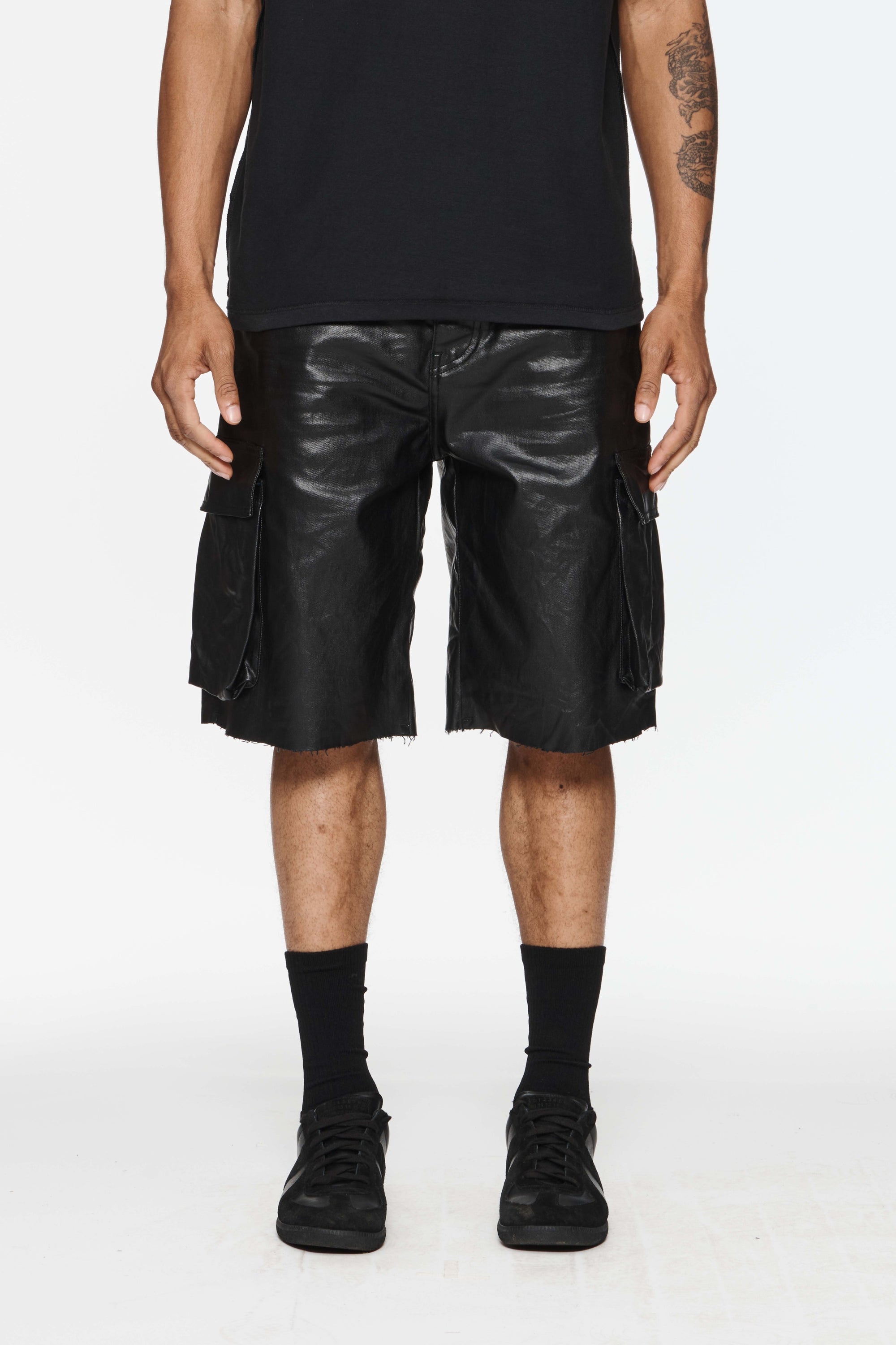Purple Shorts High Shine Cargo Black