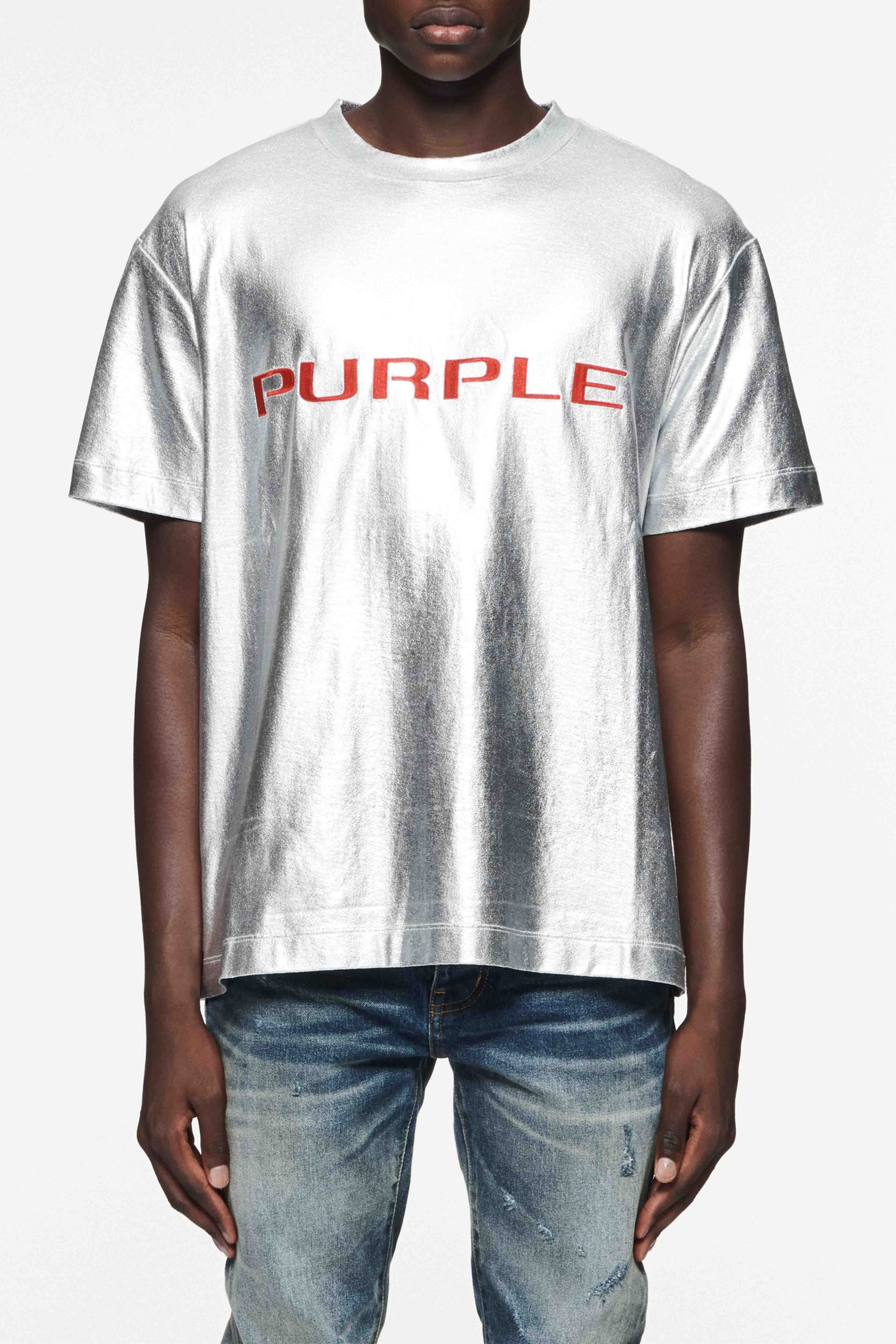 Purple T-Shirt Textured Knitwear Silver