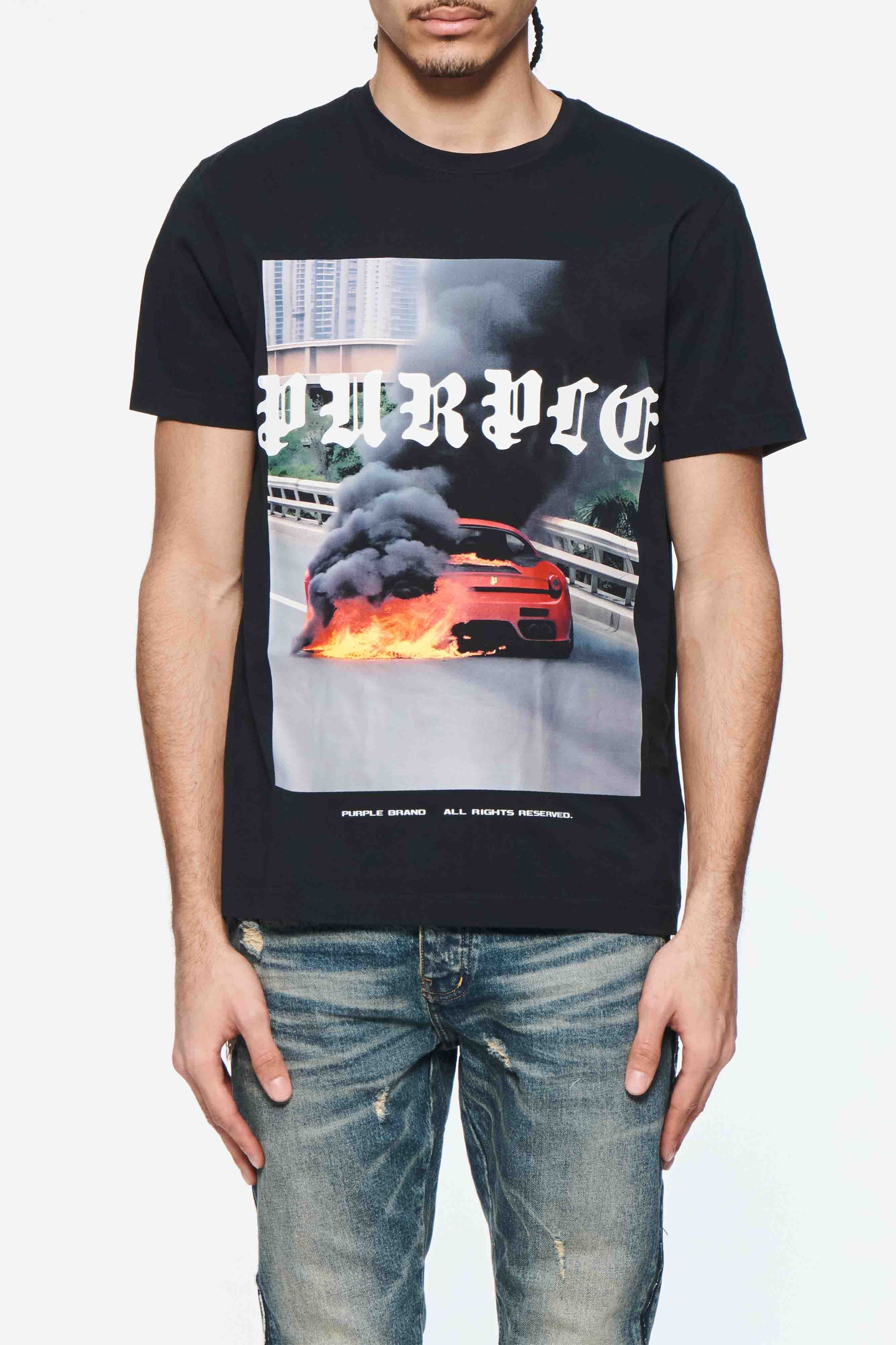 Purple T-Shirt Knitwear Short Slv Black
