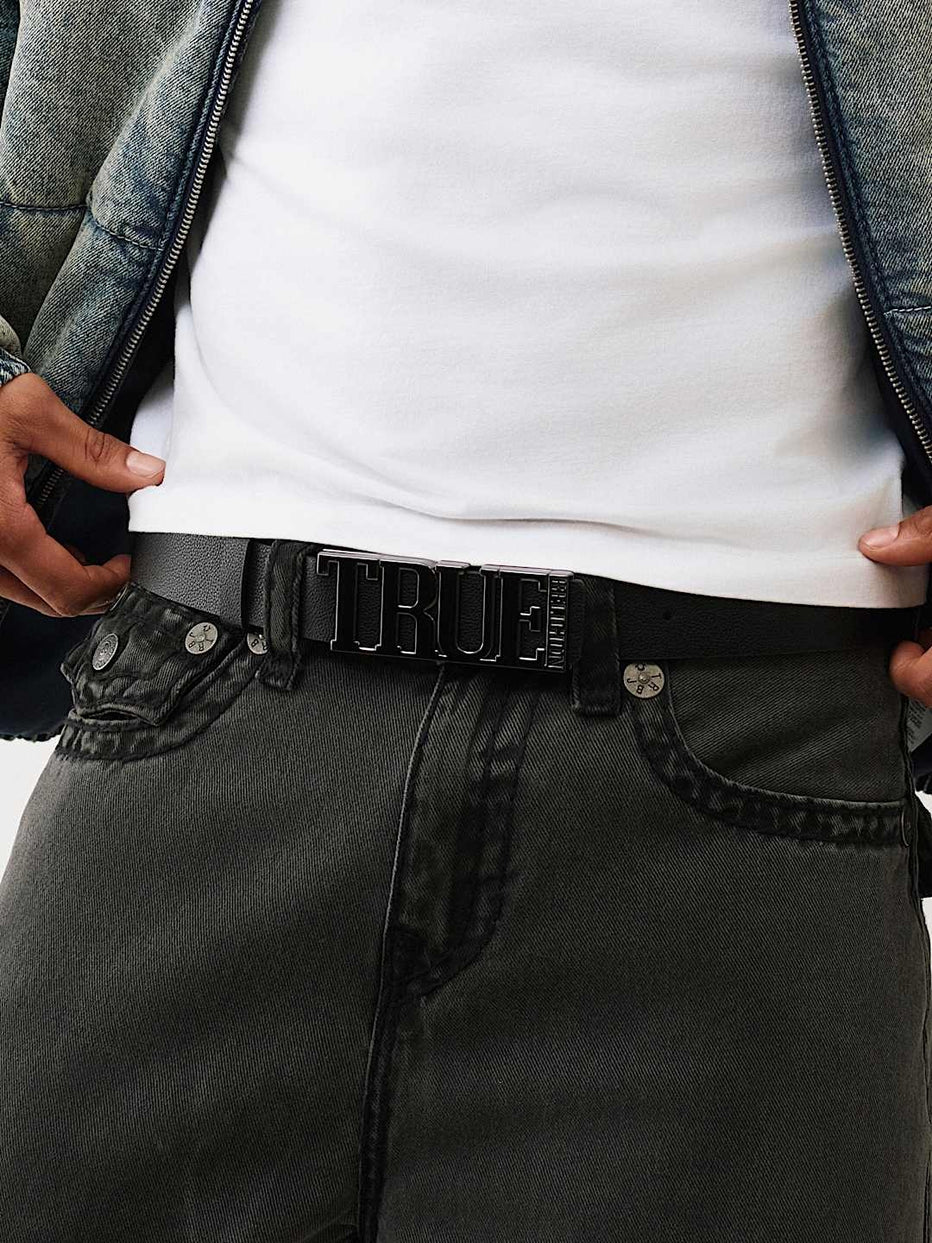 True Religion Logo Buckle Belt Jet Black - AL Capone Premium