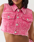 True Religion Cropped Vest Big T Sunkist Coral