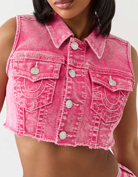 True Religion Cropped Vest Big T Sunkist Coral - AL Capone Premium