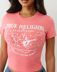 True Religion Crystal Buddha Baby Tee Sunkist Coral