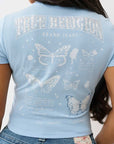 True Religion Crystal Butterfly Ss Baby Tee Cerulean Blue