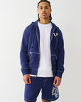 True Religion Big T Slub Zip Up Hoodie Medieval Blue