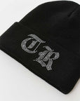 True Religion Crystal Old English Beanie Jet Black