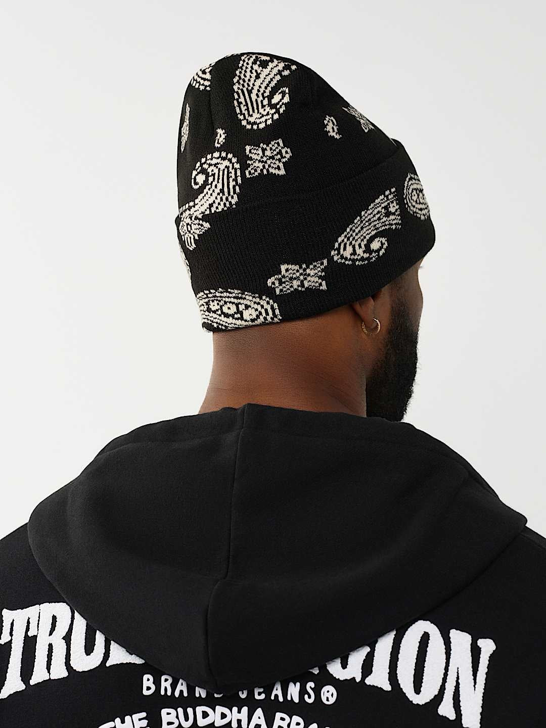 True Religion White Paisely Beanie Jet Black - AL Capone Premium