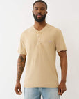 True Religion Ss Pique Mineral Patch Henley Travertine