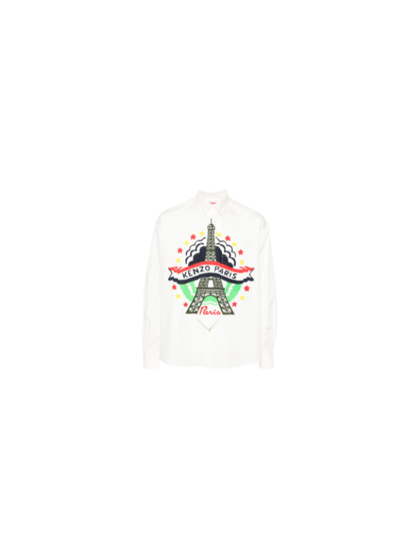 Kenzo Shirt With Tie Paris Print White