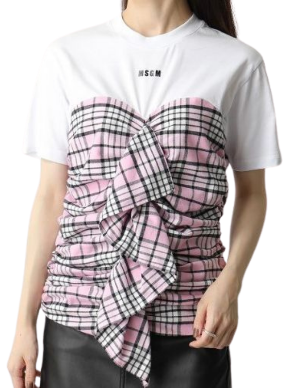 Msgm T-Shirt Pink Check White