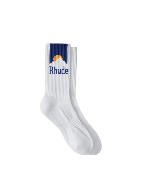 Rhude Socks Mountain Logo White-Navy