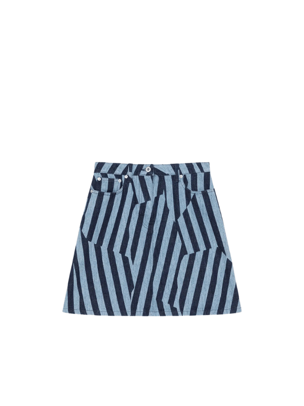 Kenzo Skirt Allover Stripe Denim Blue