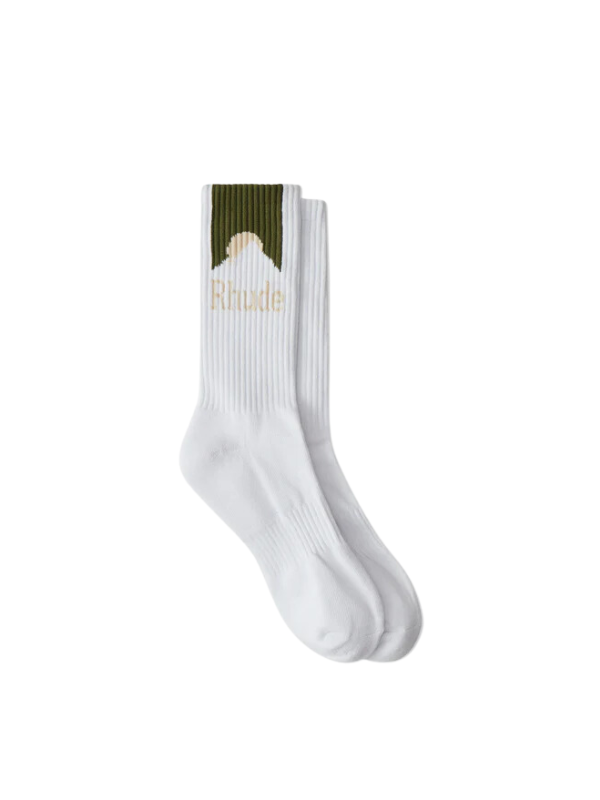 Rhude Socks Mountain Logo White-Olive