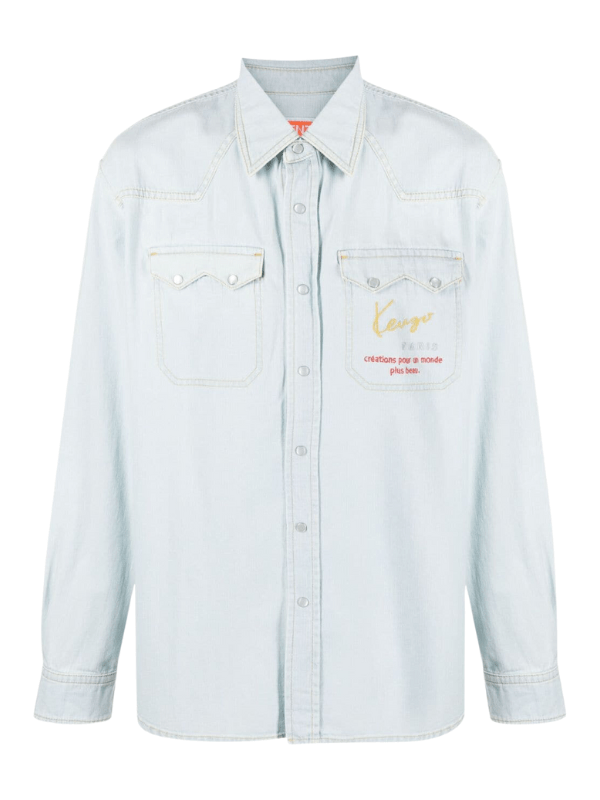 Kenzo Shirt Pocket Logo Bleached Denim Blue