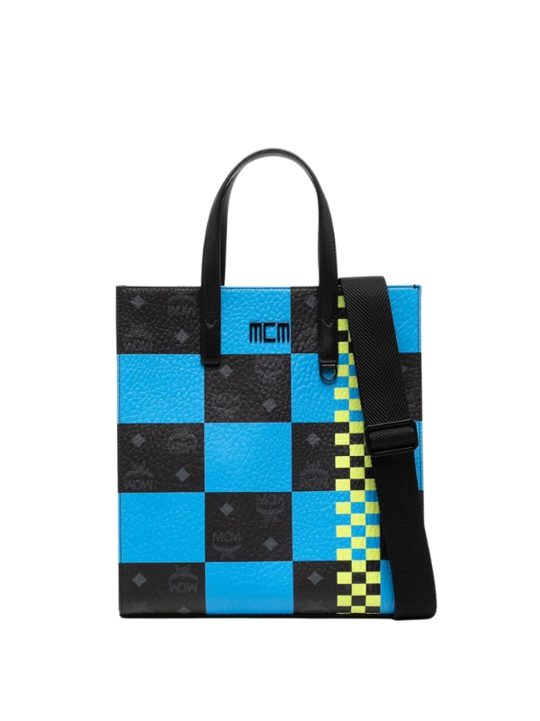 Mcm Bag Tote Check Blue-Black