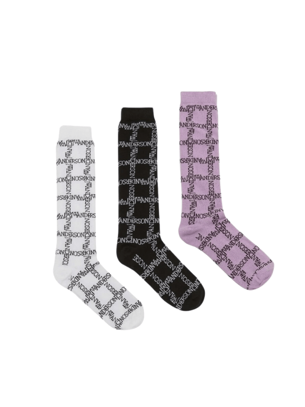 Jw Anderson Socks Bundle Logo Grid White-Black-Lilac