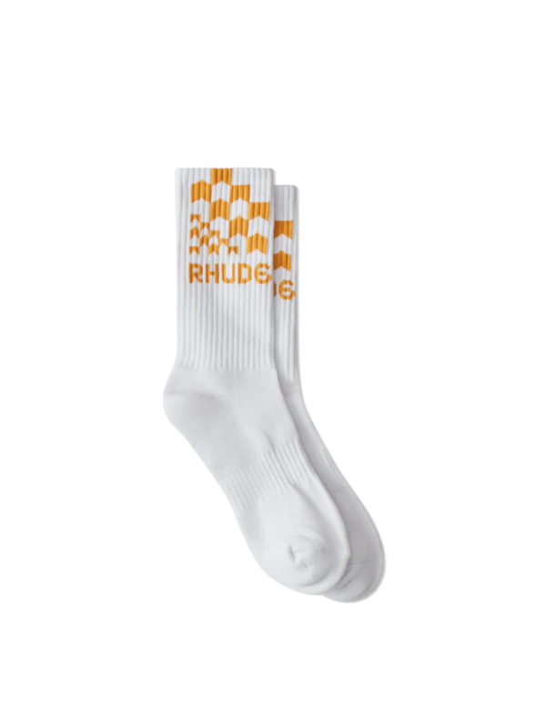 Rhude Socks Racing Checkered White-Mustard