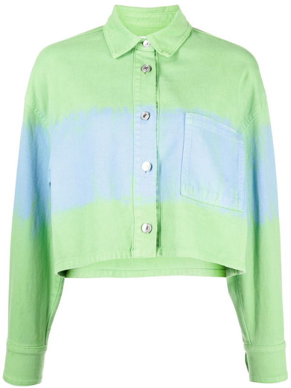 Msgm Shirt Ladies Camicia Short Two Tone Green-Blue