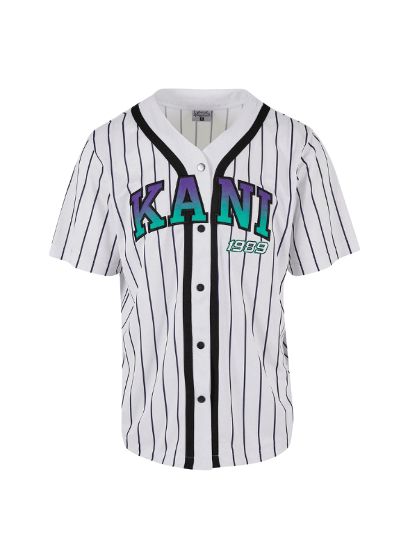 Karl Kani T-Shirt Pinstripe Baseball White-Black-Purple - AL Capone PremiumClothingT-Shirts1097-56