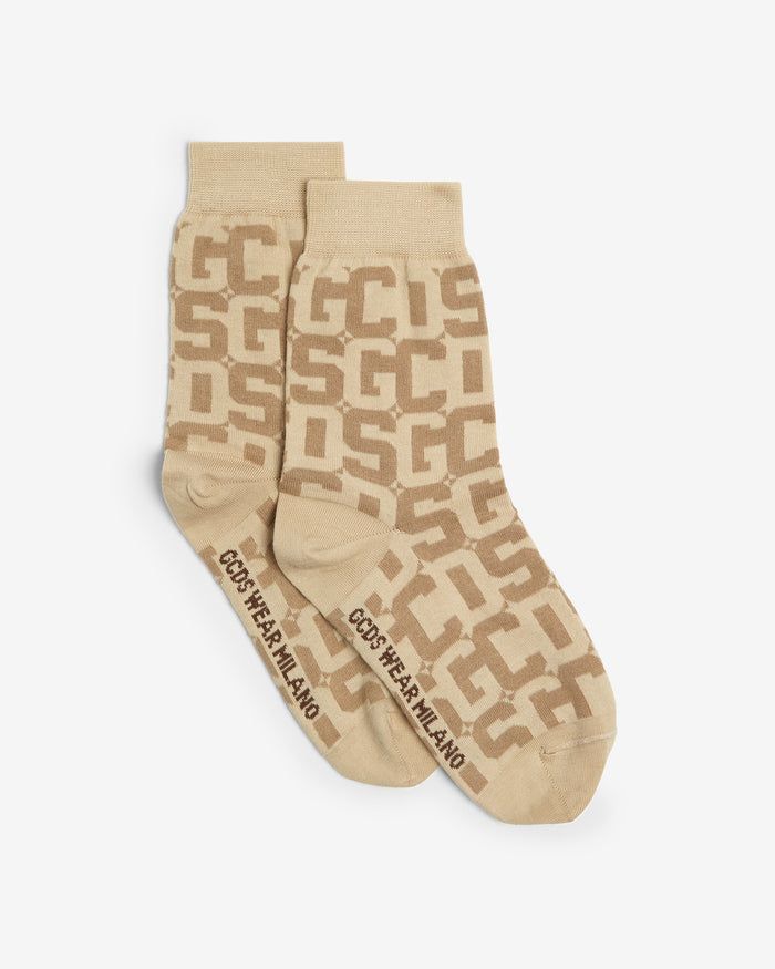 Gcds  Socks Allover Print Jacquard Brown