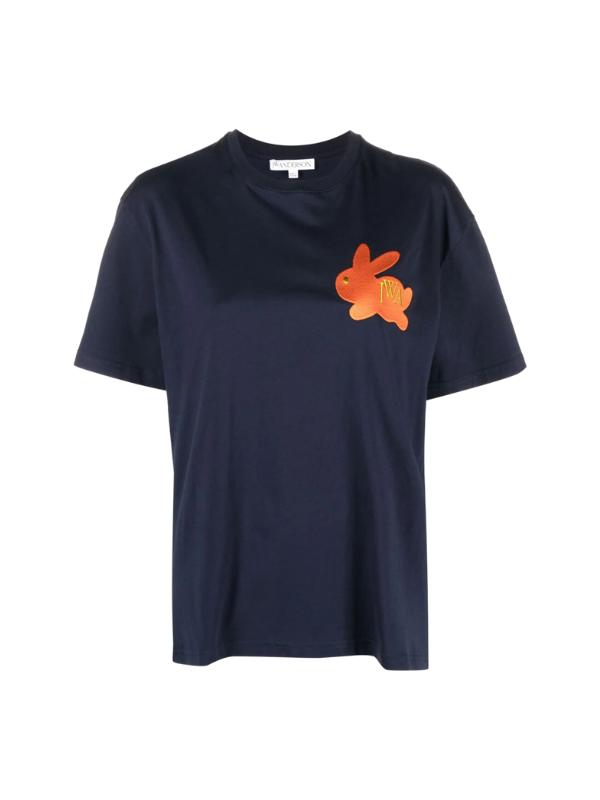 Jw Anderson T-Shirt Bunny Embroidery Logo Navy