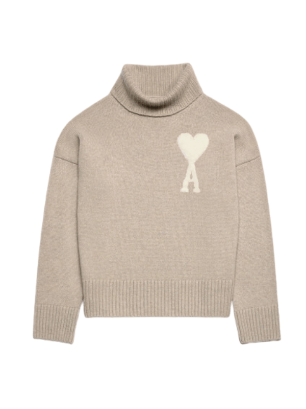 Ami Turtleneck De Coeur Logo Beige